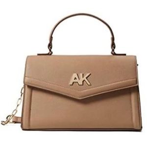 Anne Klein Logo Flap Top Handle Satchel in Hazelnut-NWT